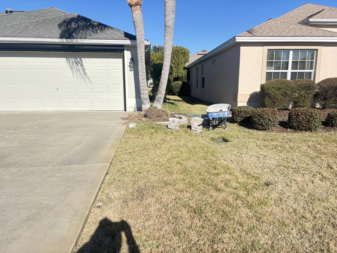 Residential lawn care service with precise edging along walkway